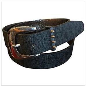 Michael Kors Brown PVC, large gold buckle + studs, tortoise accent belt size M